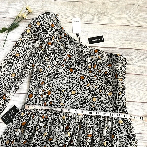 EXPRESS Rachel Zoe Printed One Shoulder Ruffle Mini Dress - Picture 14 of 16